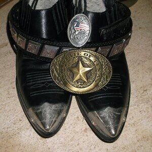 Western Bundle: Black Boots w/ Silver Tips, Bling Belt (42"), TX Star Buckle NWT
